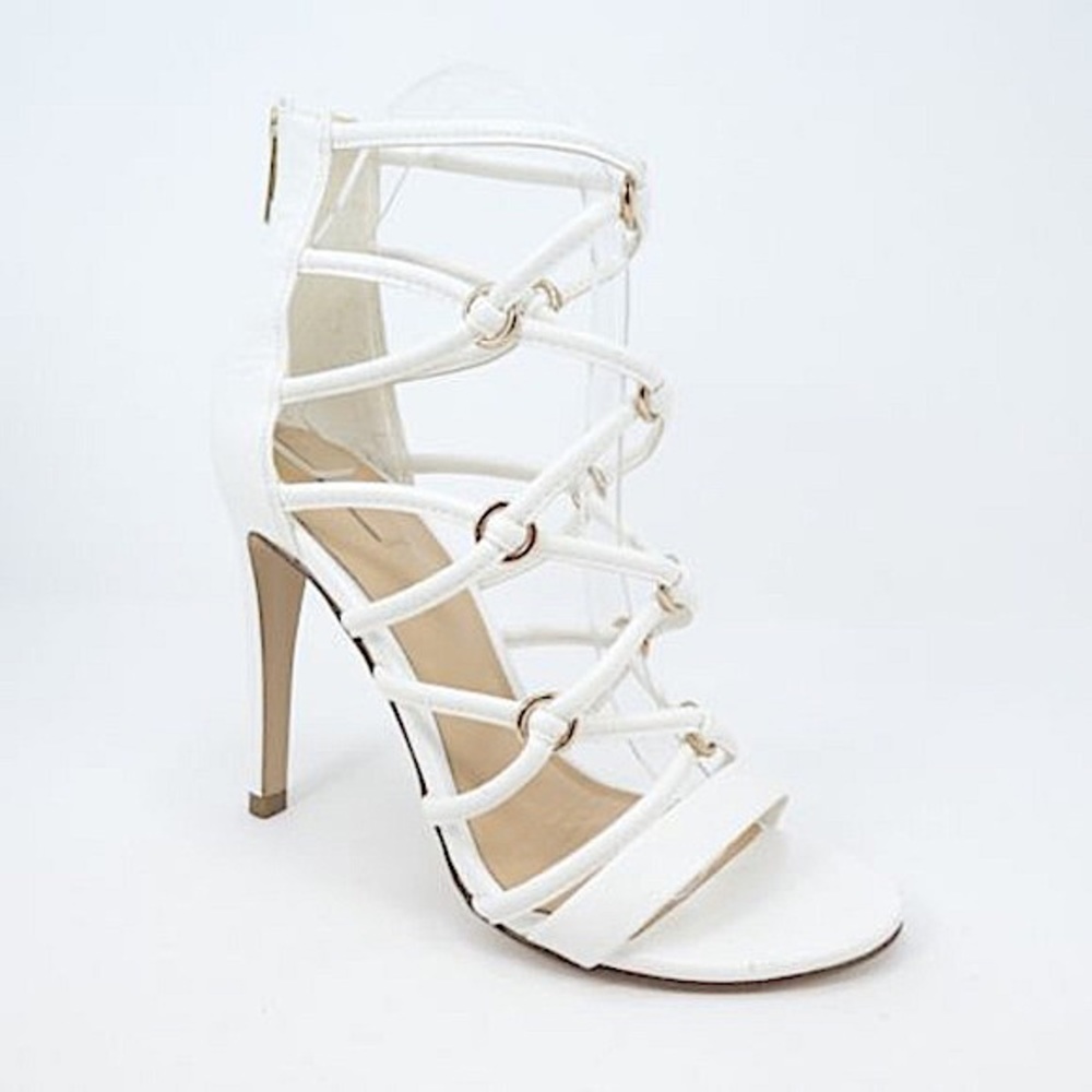 ALDO White Leather Caged Heels